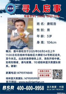 【寻人启事】图中唐铭浩于2025年08月04日上午11:00左右在桂林市临桂区大律街154号附近走失 - 益阳28生活网 yiyang.28life.net